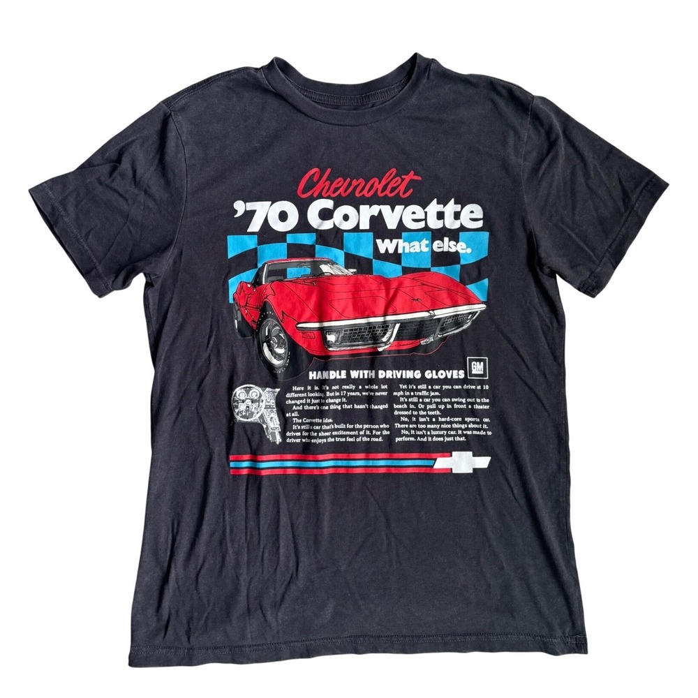 Chevrolet 70 Corvette Graphic TShirt Black Rock Punk Classic Car Retro Medium